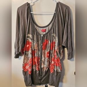 Elle Red 3/4 Sleeve Boxy Blouse